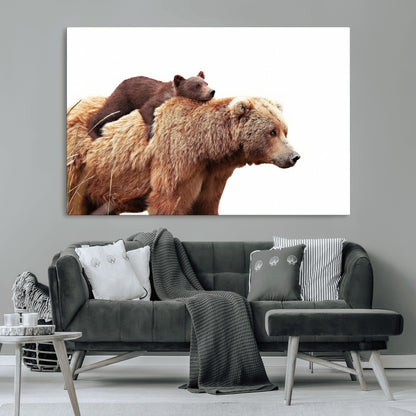 76943-MGV-CV-36X24-Mom Bear Wall Art Canvas Print, Framed Bear Photography Art Picture Print, Rustic Bear and Cub Perfect Rustic Farmhouse Decor