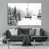 70609-MGV-CV-36X24-Snowy Ski Lift Wall Art – Black and White Winter Mountain Landscape Canvas Print, Rustic Lodge Decor for Cabin, Living Room or