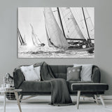Boat-1-MGV-CV-36X24-Sailboat Racing Wall Art – Nautical Black and White Canvas Print, Ocean Adventure Decor for Office, Living Room or Bedroom