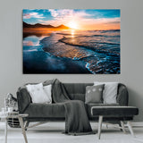 26494-MGV-CV-36X24-Ocean Sunset Wall Art – Scenic Beach Canvas Print with Waves and Mountains, Coastal Seascape Photography for Living Room, Bedroom