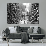 19240-MGV-CV-36X24-Ski Lift Wall Art – Black and White Winter Mountain Canvas Print, Snowy Forest Ski Resort Photography for Cabin, Lodge, Office or