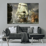 26512-MGV-CV-36X24-Naval Battle Wall Art – Dramatic Tall Ship Canvas Print, Historic Pirate Sailing War Scene, Nautical Decor for Office, Study or