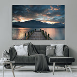 20442-MGV-CV-36X24-Lakeside Sunset Dock Wall Art – Peaceful Mountain Lake Canvas Print, Serene Nature Landscape Decor for Living Room, Bedroom or