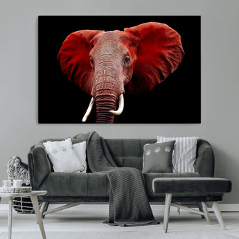 14788-MGV-CV-36X24-Red Elephant Wall Art – Bold Wildlife Canvas Print, African Safari Animal Decor for Living Room, Bedroom or Office