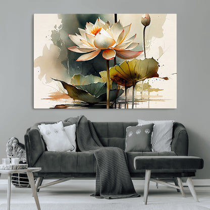 62531-MGV-CV-36X24-Lotus Flower Wall Art – Watercolor Botanical Canvas Print, Tranquil Nature Artwork for Living Room, Bedroom or Meditation Space