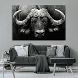 75273-MGV-CV-36X24-Buffalo Wall Art – Black and White African Buffalo Canvas Print, Rustic Wildlife Animal Artwork for Farmhouse, Living Room,