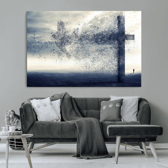 55718-MGV-CV-36X24-Surreal Cross Wall Art – Spiritual Faith Canvas Print, Abstract Christian Artwork with Modern Religious Symbol for Living Room,