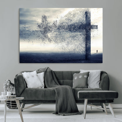 55718-MGV-CV-36X24-Surreal Cross Wall Art – Spiritual Faith Canvas Print, Abstract Christian Artwork with Modern Religious Symbol for Living Room,