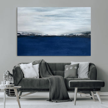 62197-MGV-CV-36X24-Abstract Ocean Wall Art – Minimalist Blue and White Canvas Print, Modern Coastal Seascape Painting for Bedroom, Living Room or