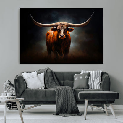 48896-MGV-CV-36X24-Texas Longhorn Wall Art – Rustic Western Bull Canvas Print and Farmhouse Cattle Painting for Living Room, Ranch, or Office Decor .