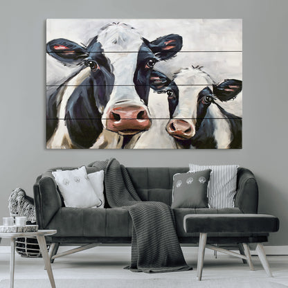 28934-MGV-CV-36X24-Farmhouse Cow Wall Art – Rustic Black and White Dairy Cattle Canvas Print, Country Barn Animal Painting for Kitchen, Living Room