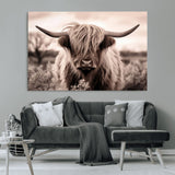 55903-MGV-CV-36X24-Highland Cow Wall Art – Rustic Sepia Scottish Highland Bull Canvas Print, Farmhouse Country Animal Decor for Living Room, Bedroom
