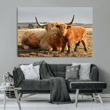 53461-MGV-CV-36X24-Highland Cow Family Wall Art – Rustic Farmhouse Animal Canvas Print, Country Decor for Living Room, Bedroom or Office, Calf and