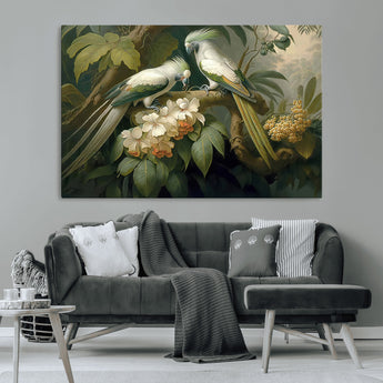 84047-MGV-CV-36X24-Tropical Birds Wall Art – Elegant Botanical Canvas Print, Exotic Nature Decor for Living Room, Bedroom or Office
