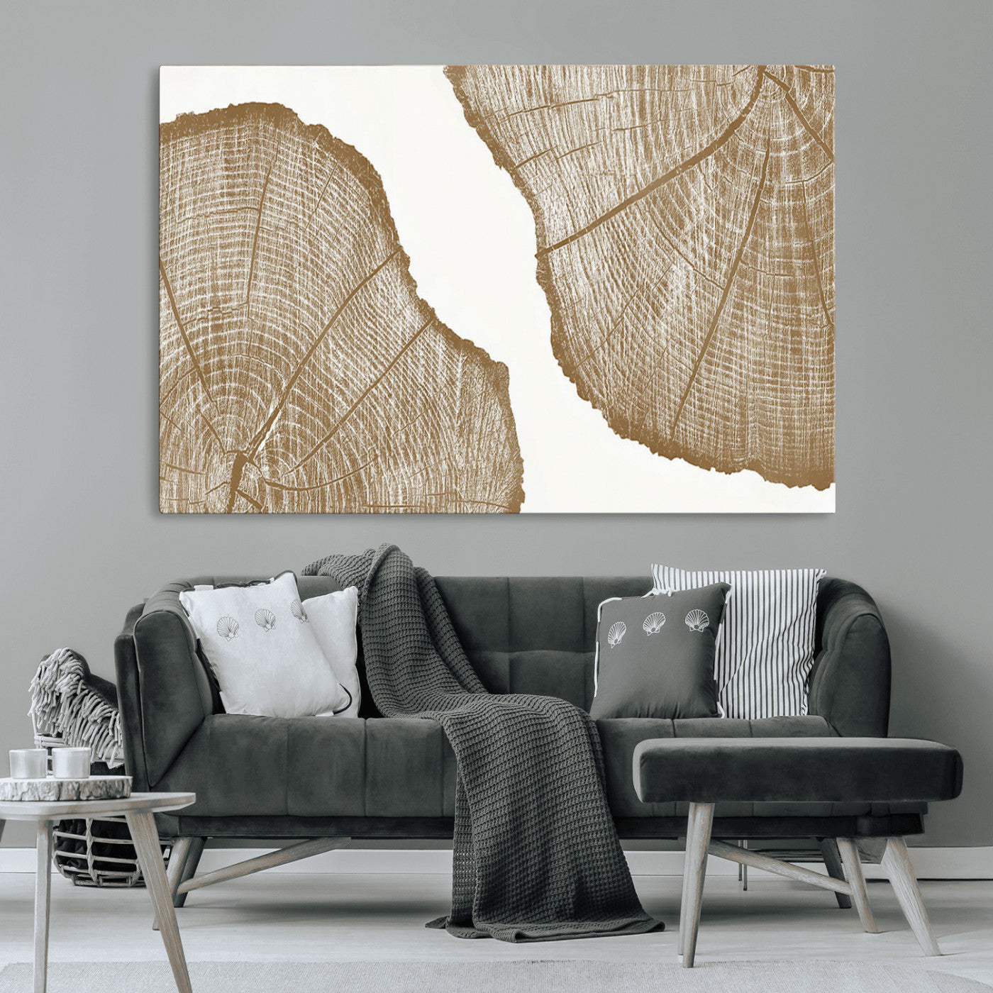 99692-MGV-CV-36X24-Tree Ring Linocut Wall Art Canvas Print, Framed Wood Cut Art Picture Print, Tree Rings Perfect Minimalist Rustic Decor Artwork