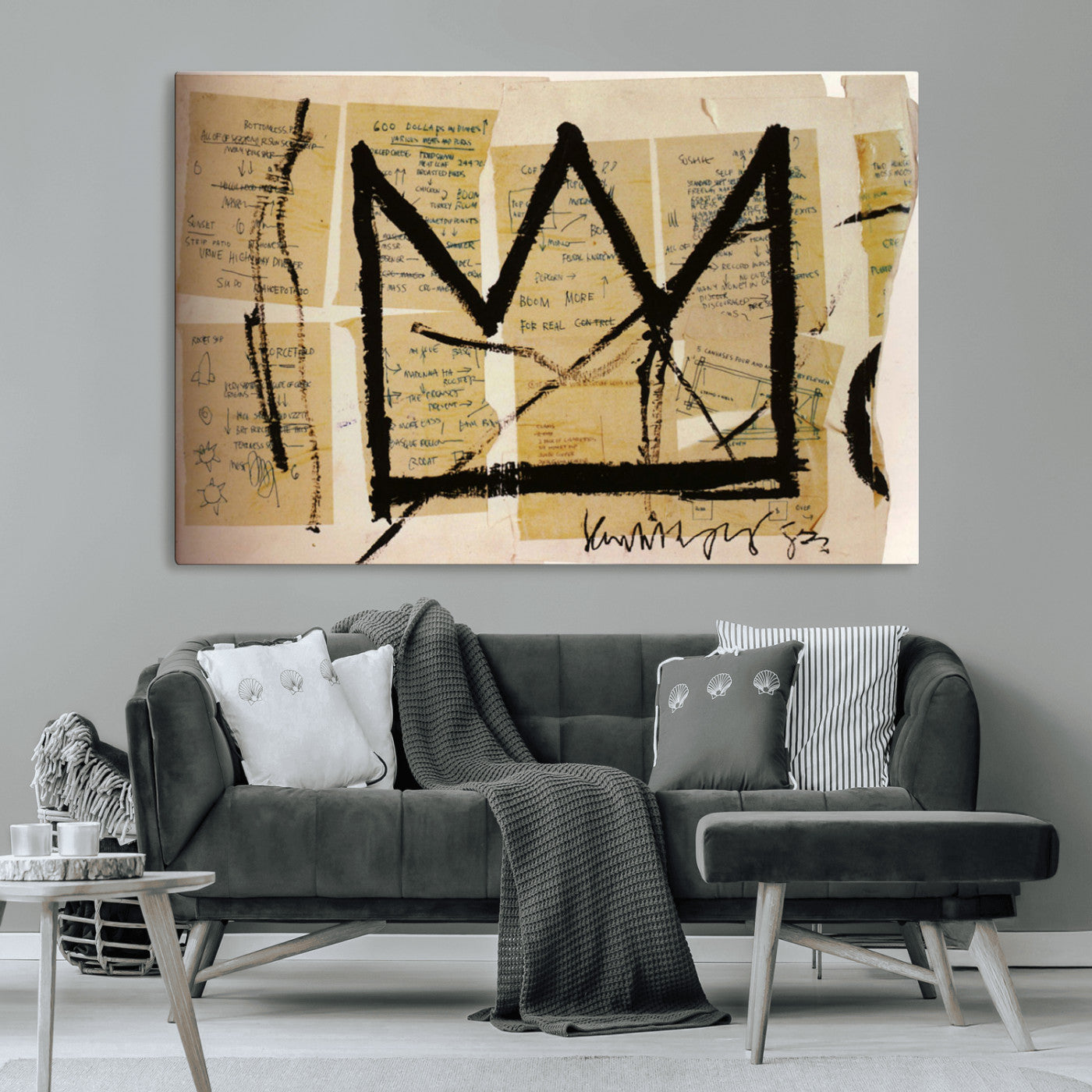 37215-MGV-CV-36X24-Abstract Crown Wall Art – Urban Graffiti Style Canvas Print Modern Street Art Design, Bold Contemporary Decor for Living Room,