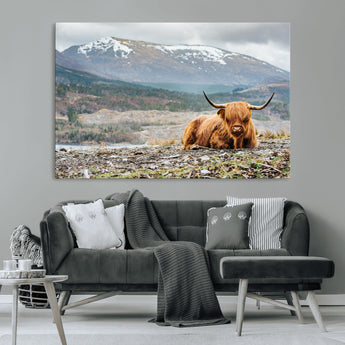 80252-MGV-CV-36X24-Scottish Cow Wall Art Canvas Print, Framed Highland Cow Art Picture Print, Highland Cattle Perfect Rustic Farmhouse Decor Artwork