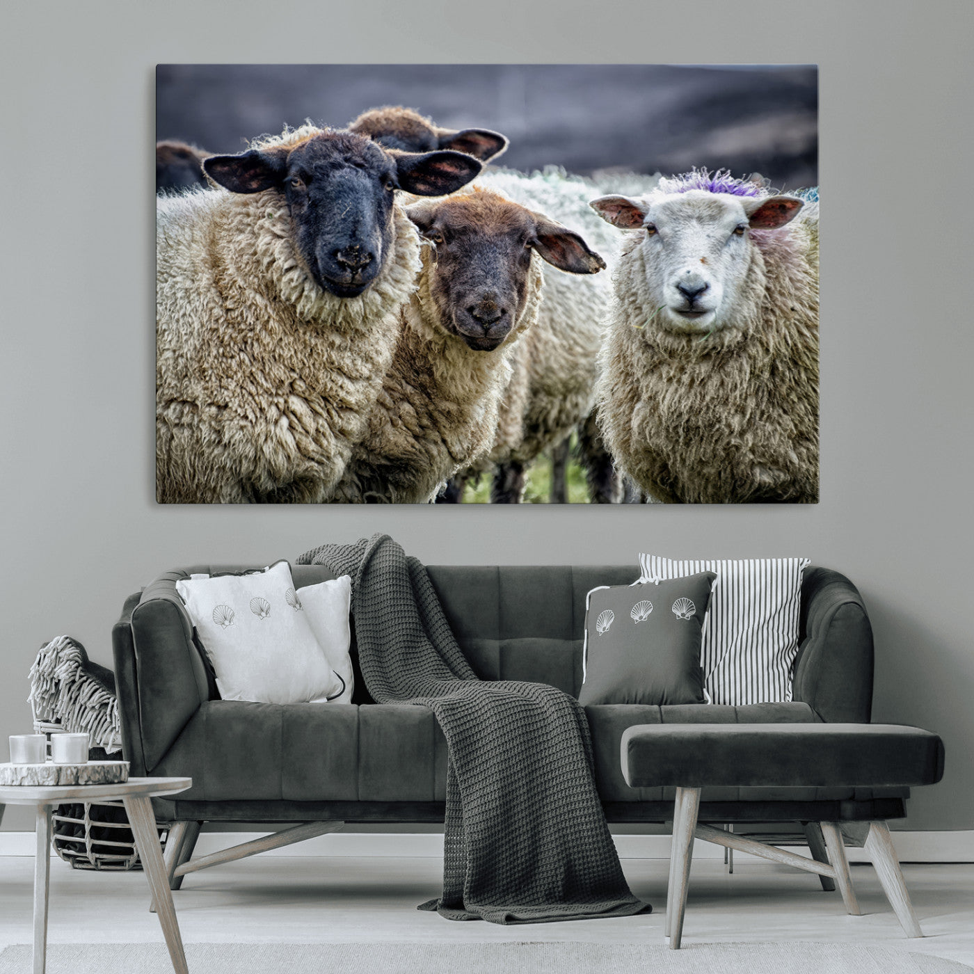 18418-MGV-CV-36X24-Sheep Wall Art Canvas Print, Framed Farmhouse Sheep Art Picture Print, Sheep Herd Perfect Rustic Farmhouse Decor Artwork