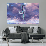 66864-MGV-CV-36X24-Fantasy Dragon Wall Art – Mystical Canvas Print Girl and Sky Serpent Dreamlike Clouds, Magical Anime Inspired Decor for Living