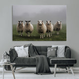 87339-MGV-CV-36X24-Sheep Wall Art – Rustic Farmhouse Canvas Print Flock Standing Misty Field Countryside Photography, Country Animal Decor for Living