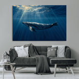 18052-MGV-CV-36X24-Whale Wall Art – Majestic Ocean Canvas Print Marine Life Underwater Sunlight Scene, Nautical Coastal Decor for Living Room,
