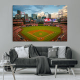 91908-MGV-CV-36X24-Baseball Stadium Wall Art – Canvas Print Game Day Field City Skyline Iconic Arch Scene Sports Photography, Decor for Game Room,