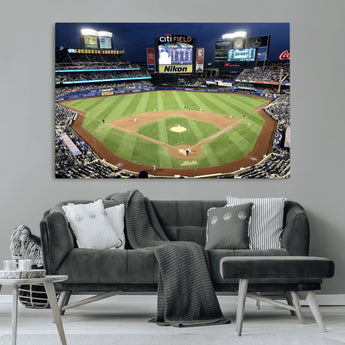 87666-MGV-CV-36X24-City Field Stadium Wall Art Canvas Print, Framed New York Stadium Art Picture Print, Citi Field Stadium Perfect Sport Room Decor