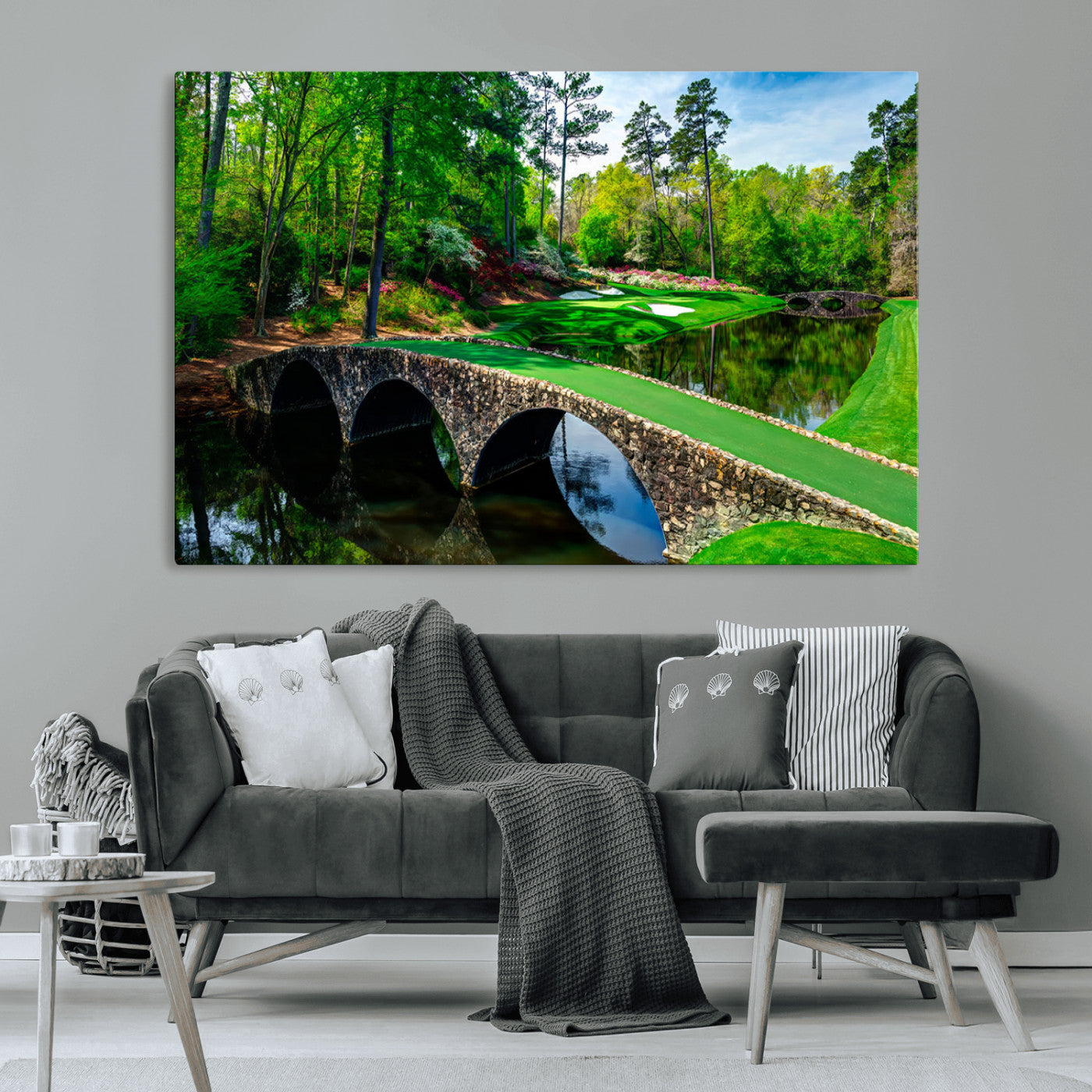 57655-MGV-CV-36X24-Golf Course Wall Art – Canvas Print Scenic Green Fairway Stone Bridge Water Reflection Landscape, Classic Sports Decor for Office,