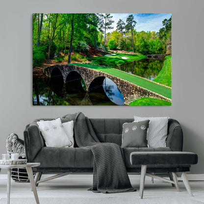 57655-MGV-CV-36X24-Golf Course Wall Art – Canvas Print Scenic Green Fairway Stone Bridge Water Reflection Landscape, Classic Sports Decor for Office,