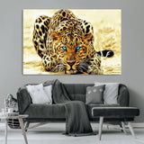 45281-MGV-CV-36X24-Blue Eye Leopard Wall Art Canvas Print, Framed Leopard Painting Art Picture Print, Big Cat Perfect Safari Wildlife Decor Artwork