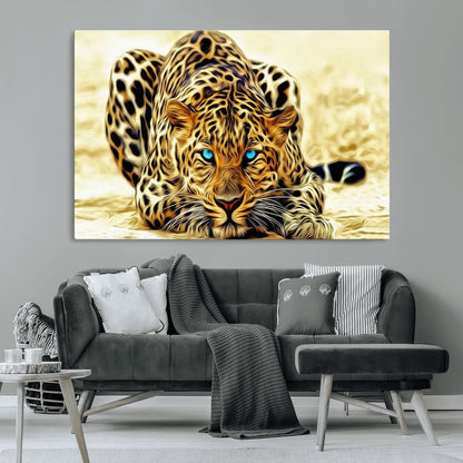 45281-MGV-CV-36X24-Blue Eye Leopard Wall Art Canvas Print, Framed Leopard Painting Art Picture Print, Big Cat Perfect Safari Wildlife Decor Artwork