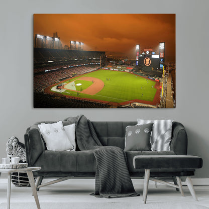 31315-MGV-CV-36X24-Oracle Park Stadium Wall Art Canvas Print, Framed California Stadium Art Picture Print, Oracle Park Field Perfect Sport Room Decor
