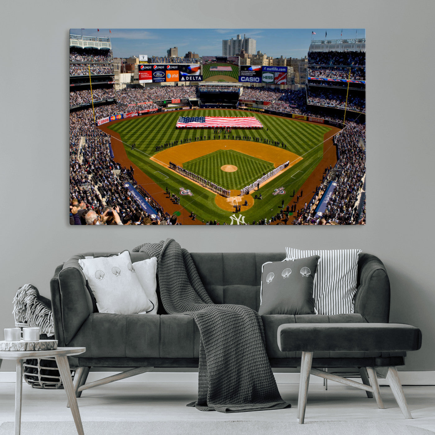 20879-MGV-CV-36X24-Yankee Stadium Wall Art Canvas Print, Framed New York Stadium Art Picture Print, Yankee Field Perfect Sport Room Decor Artwork