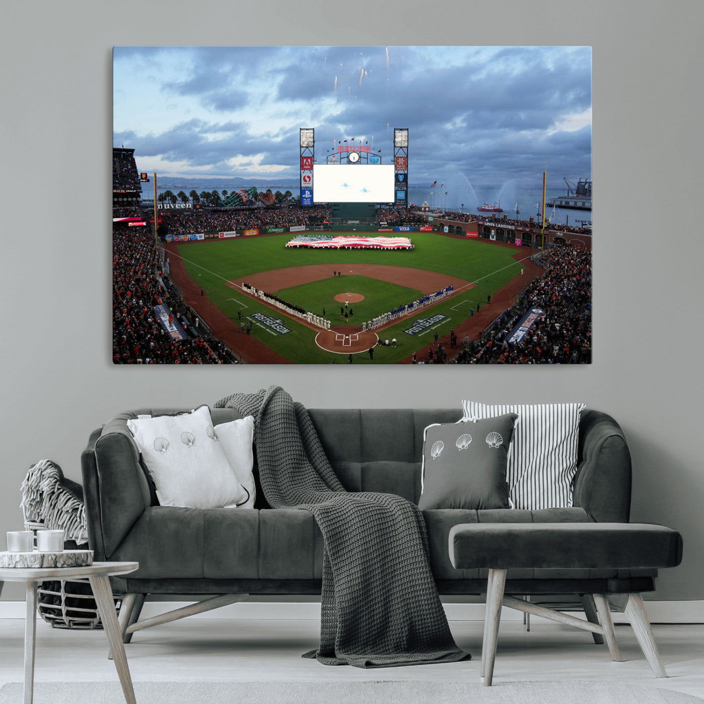 44631-MGV-CV-36X24-Oracle Park Stadium Wall Art Canvas Print, Framed San Francisco Giants Art Picture Print, Giants Stadium Field Perfect Sports Room