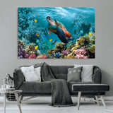 38661-MGV-CV-36X24-Sea Turtle Wall Art Canvas Print, Framed Ocean Wildlife Art Picture Print, Turtle Perfect Coastal Nature Decor Artwork
