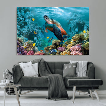 38661-MGV-CV-36X24-Sea Turtle Wall Art Canvas Print, Framed Ocean Wildlife Art Picture Print, Turtle Perfect Coastal Nature Decor Artwork