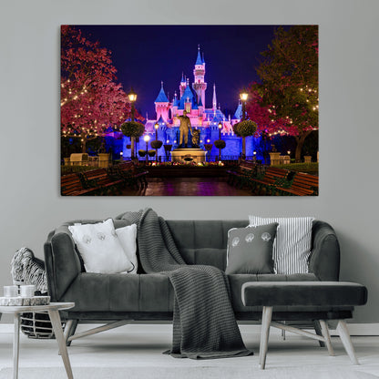 79435-MGV-CV-36X24-Disney Castle Wall Art Canvas Print, Framed Magic Kingdom Art Picture Print, Disney World Perfect Child Room Decor Artwork