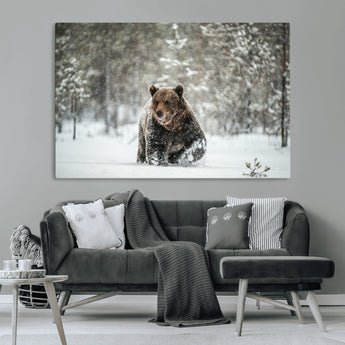 43350-MGV-CV-36X24-Wild Bear in Snow Wall Art – Majestic Wildlife Photography Print, Winter Forest Nature Decor for Cabin, Lodge, Rustic Home,