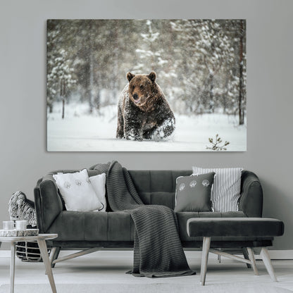 43350-MGV-CV-36X24-Wild Bear in Snow Wall Art – Majestic Wildlife Photography Print, Winter Forest Nature Decor for Cabin, Lodge, Rustic Home,