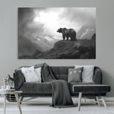 49504-MGV-CV-36X24-Black and White Grizzly Bear Wall Art – Wilderness Wildlife Painting, Rustic Mountain Cabin Decor, Monochrome Animal Print for