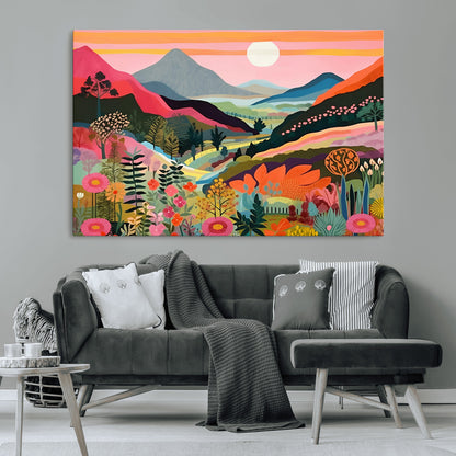 61376-MGV-CV-36X24-Floral Valley Wall Art – Panoramic Mountain Landscape Canvas Print, Vibrant Nature Decor for Living Room, Office, or Bedroom