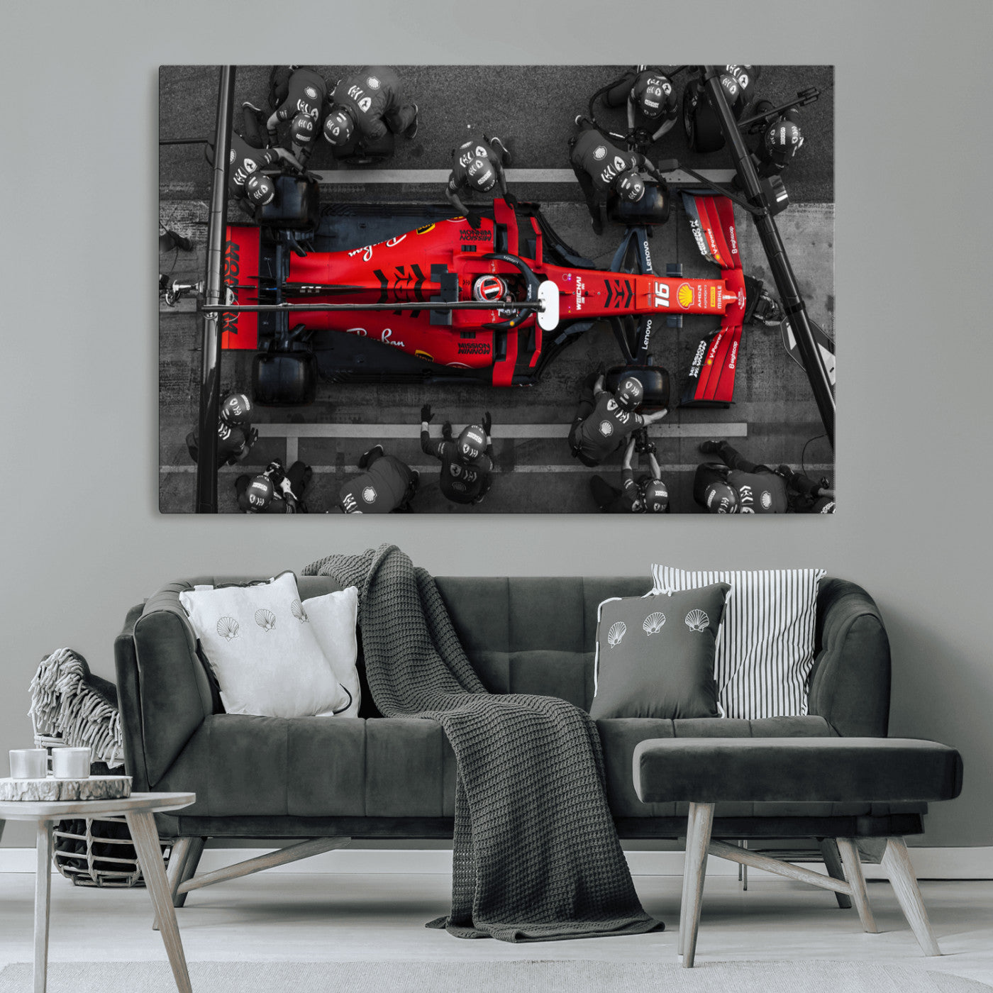 99356-MGV-CV-36X24-Ferrari Pit Stop Wall Art – Formula 1 Racing Car Canvas Print, Red Speed Machine Motorsport Decor for Office, Garage, Man Cave or