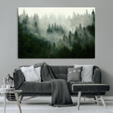 167720496-MGV-CV-36X24-Misty Forest Wall Art – Serene Evergreen Trees Canvas Print, Foggy Mountain Nature Landscape Decor for Bedroom, Living Room or