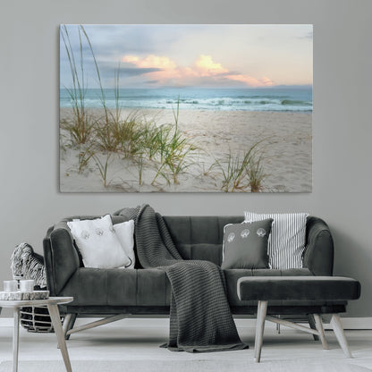 Test1001-MGV-CV-36X24-Coastal Beach Wall Art – Panoramic Ocean Waves and Sandy Dunes Canvas Print, Serene Seascape with Sea Oats for Relaxing Home or