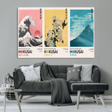 Katsushika-MGV-CV-36X24-Katsushika Hokusai Wall Art Set – The Great Wave, Hydrangea and Swallow, Fine Wind Canvas Prints, Japanese Ukiyo e Style Home and