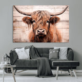 93730-MGV-CV-36X24-Scottish Cow Wall Art Canvas Print, Framed Longhorn Cow Art Picture Print, Highland Cattle Perfect Rustic Farmhouse Decor Artwork