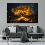 60194-MGV-CV-36X24-Glowing Tree Wall Art – Golden Roots Fantasy Canvas Print, Mystical Illuminated Tree Painting Poster for Living Room, Bedroom,