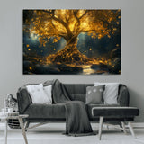 92739-MGV-CV-36X24-Glowing Tree Wall Art – Enchanted Golden Forest Canvas Print, Mystical Illuminated Nature Painting Poster for Living Room,