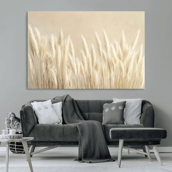 81444-MGV-CV-36X24-Pampas Grass Wall Art Canvas Print, Framed Beige Pampas Grass Art Picture Print, Minimalist Beige Perfect Minimalist Nature Decor