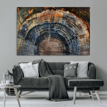 16193-MGV-CV-36X24-Tree Ring Wall Art – Abstract Wood Grain Canvas Print, Rustic Nature Texture Artwork Poster for Living Room, Bedroom, Office,